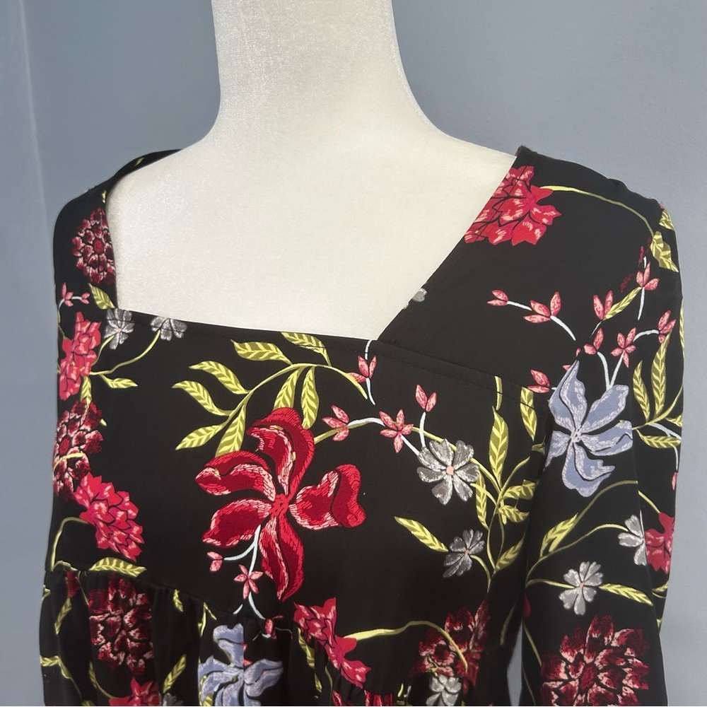 Left Coast Dolan babydoll top Black Floral Square neck womens Size Small boho - Picture 13 of 16